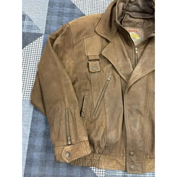 Vintage 80s Authentic‎ 100% Leather Aviator Flight Bomber Jacket Pilot Men’s XL